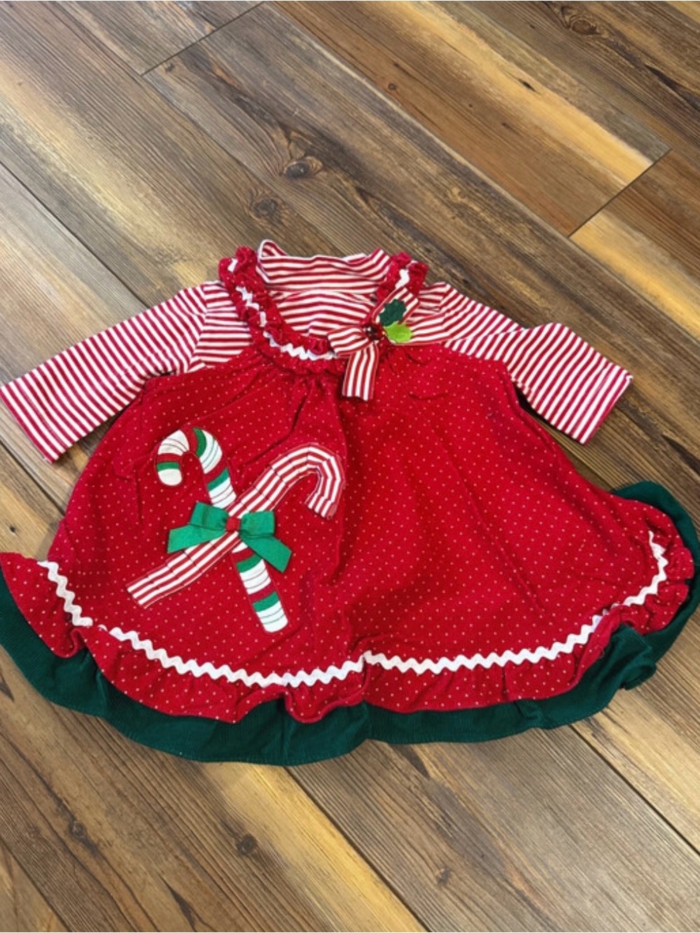 Size 6 month Rare Too! corduroy Candy Cane Holiday dress